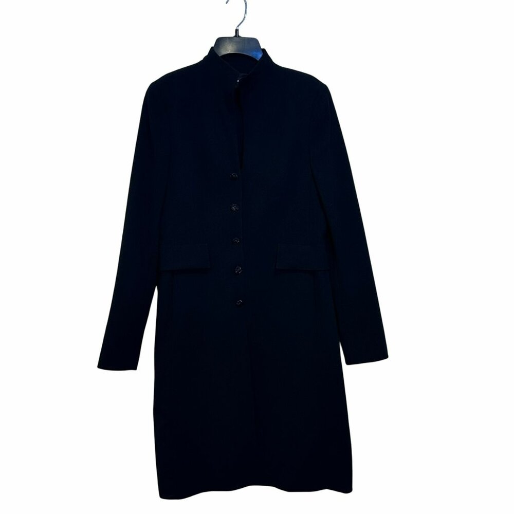 ✨Akris Size S Women's Long Black Wool Coat With Decorative Buttons & Pockets✨